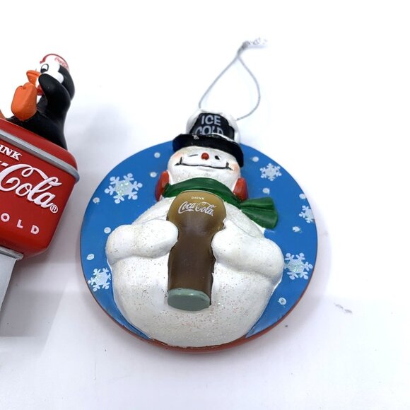 Lot of 3 Coca-Cola Christmas Ornaments Snowman Bag of Coke Polar Bear Penguin - Picture 4 of 13